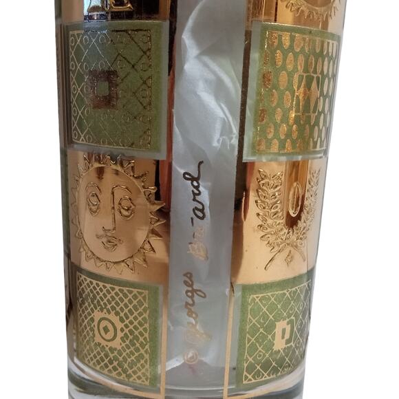 4 Georges Briard Green 22K Gold Celestial Bar Highball Glasses Greco Roman - Picture 8 of 9